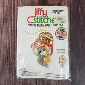 Vtg New Jiffy Stitchery Kit Merry Mouse Rings A Bell Embroidery Kit #101